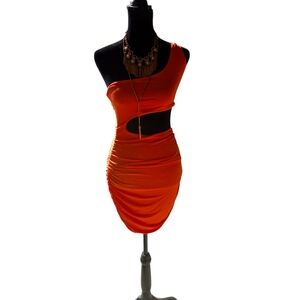 Chic One-Shoulder Cut-Out Dress in Coral - Perfect for Nights Out